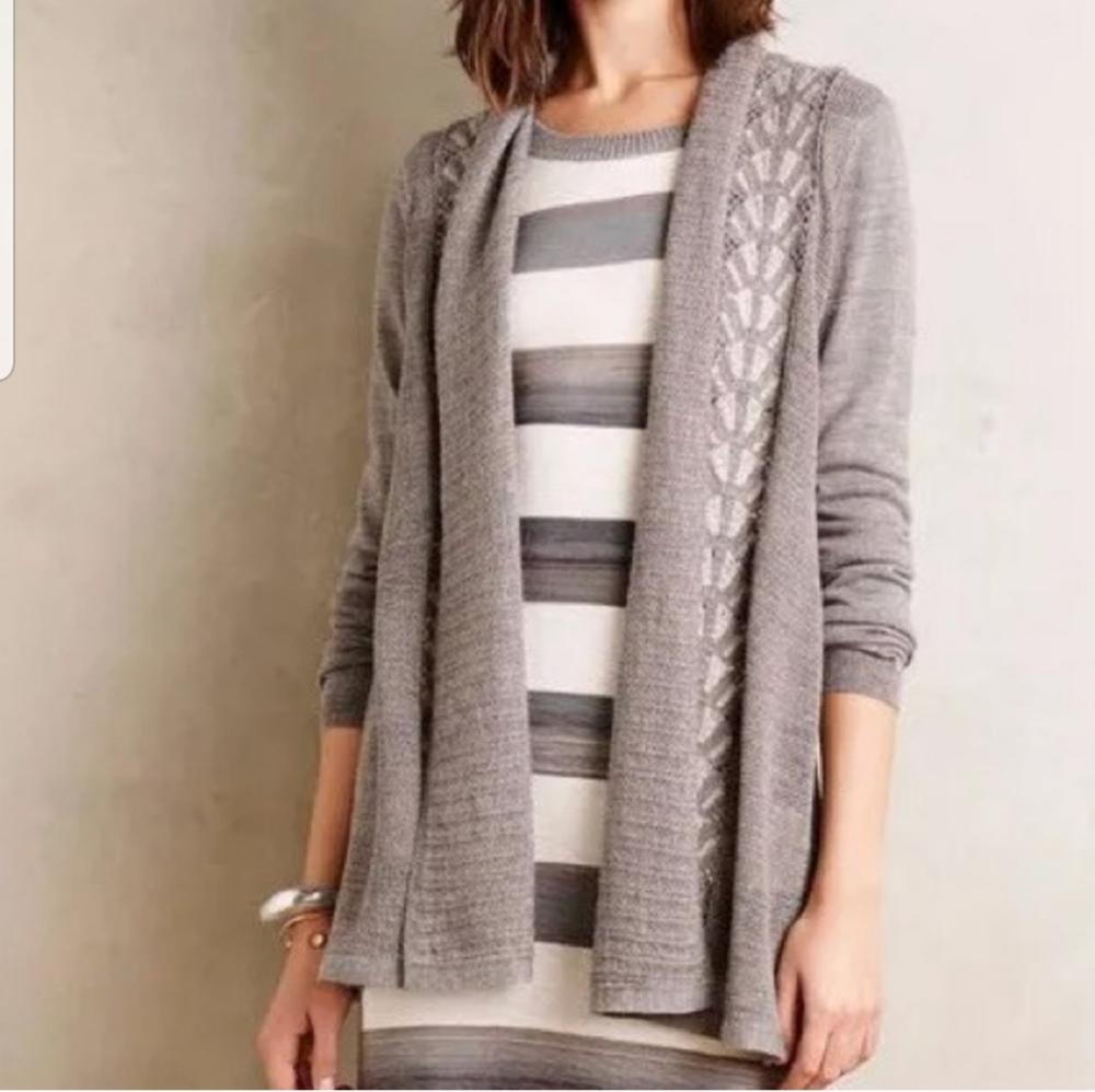 Anthropologie Knitted & Knotted Soft Wool Blend Messina Cardigan Gray Size S